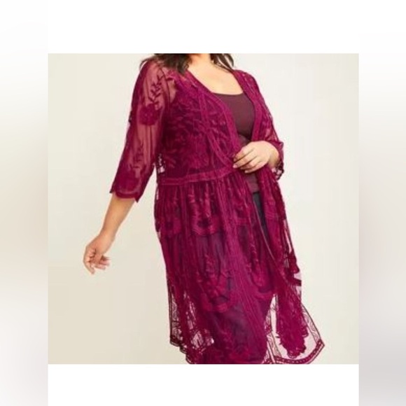 Lane Bryant Jackets & Blazers - Lane Bryant Lace Kimono Burgundy Sz 14/16
